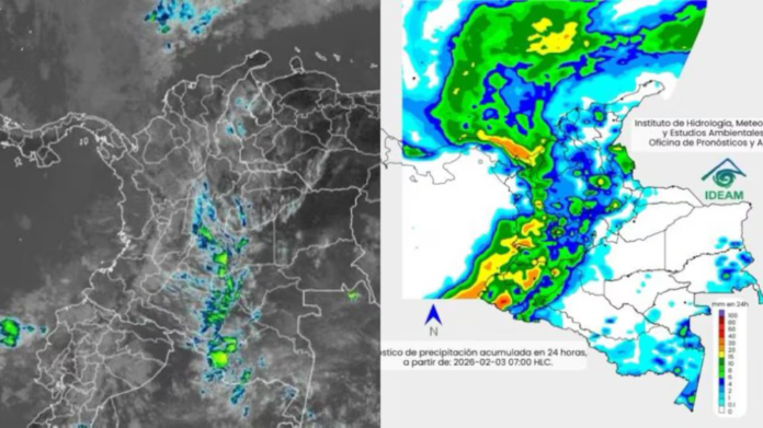 Mapa comparativo de nubosidad y probabilidad de lluvias en Colombia según el Ideam para marzo de 2026
