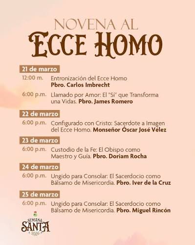 novena Ecce Homo Valledupar programación Semana Santa del 21 al 25 de marzo