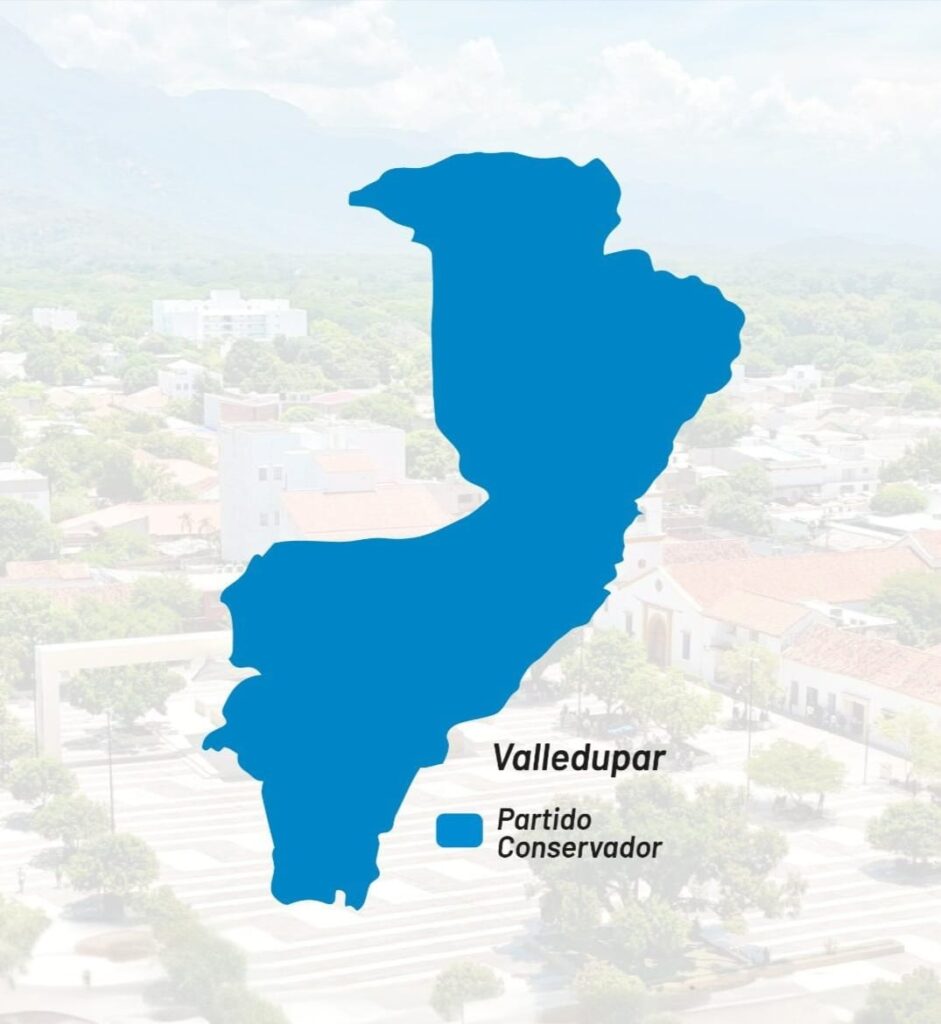 Mapa político Valledupar 2026 con dominio del Partido Conservador