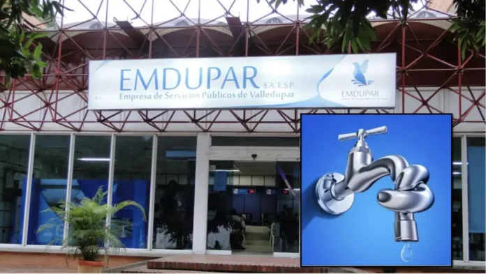 Sede de Emdupar en Valledupar con imagen de grifo relacionada con la crisis del acueducto y alcantarillado