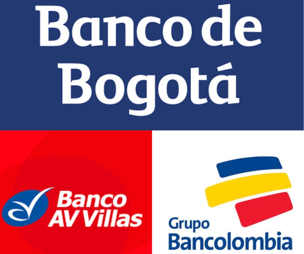 Logos de Bancolombia, Banco de Bogotá y AV Villas en Valledupar