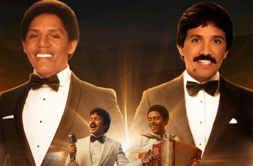 Rafael Orozco e Israel Romero durante presentación con el Binomio de Oro de América, íconos del vallenato