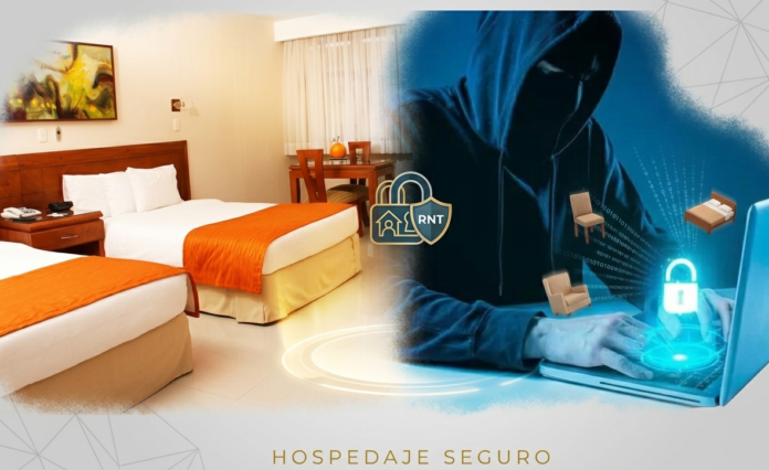 Comparación visual entre una habitación de hotel con Registro Nacional de Turismo y los riesgos de estafas digitales en Valledupar.