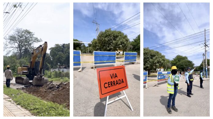 Maquinaria pesada y señalización de vía cerrada en el sector de Don Alberto, Valledupar.