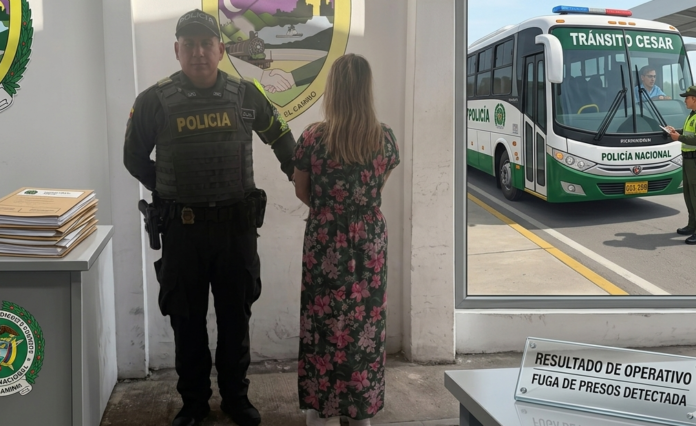 Mujer capturada por fuga de presos en el Cesar tras operativo de la Policía de Tránsito en Bosconia.