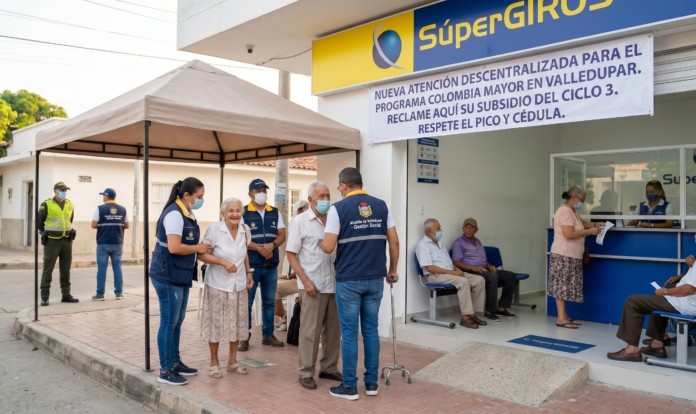 Nueva atención descentralizada del programa Colombia Mayor en Valledupar en puntos SúperGiros para evitar aglomeraciones de adultos mayores.