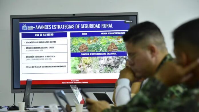Pantalla informativa sobre los avances de las estrategias de seguridad rural y creación de la burbuja de inteligencia en Valledupar.