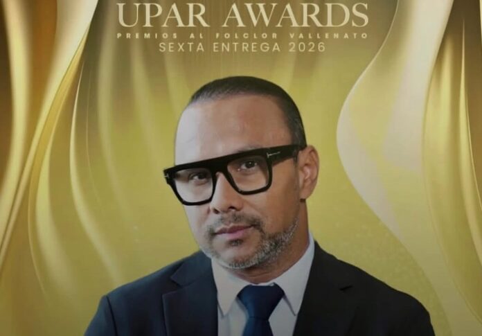 Cartel oficial de los Upar Awards 2026 con el homenaje al compositor Wilfran Castillo en Valledupar.