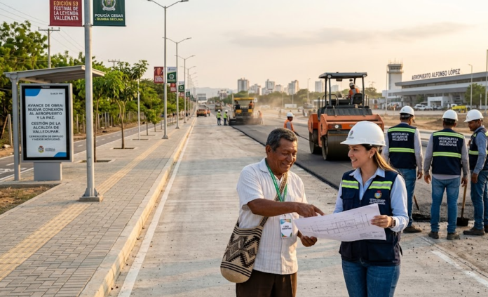 Supervisión de obras viales como parte de la gestión de la Alcaldía de Valledupar en la conexión al Aeropuerto Alfonso López.