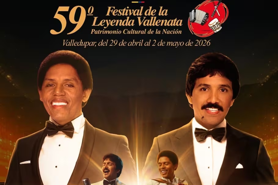 Afiche oficial del 59 Festival de la Leyenda Vallenata rindiendo homenaje al Binomio de Oro de América, Israel Romero y Rafael Orozco.