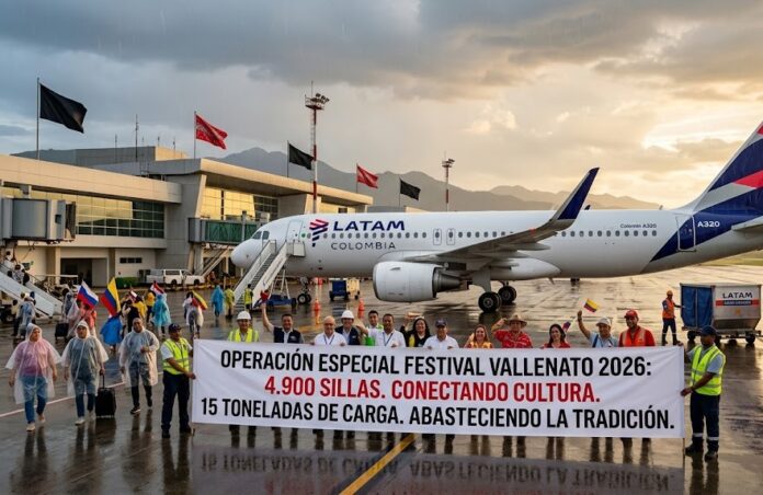 Operativo de carga y pasajeros de LATAM para Valledupar en el Festival Vallenato 2026 en el aeropuerto Alfonso López.