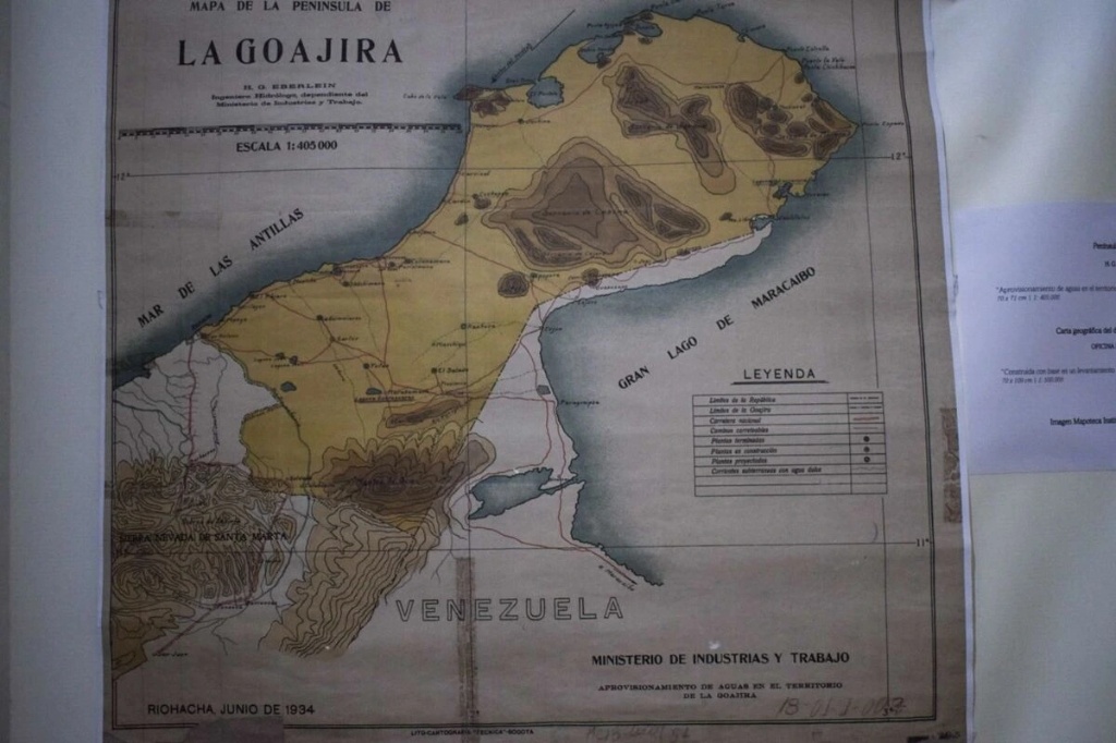 Mapa histórico de la Península de La Goajira de 1934 exhibido en la muestra de Cartografía en el Cesar en Valledupar.