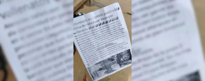 Panfletos en Valledupar: Fotografía de un comunicado amenazante atribuido a grupos armados que circula en barrios como La Nevada y Brisas de La Popa.