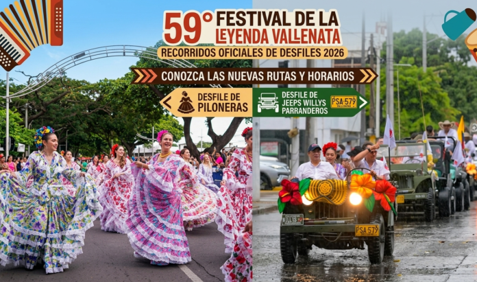 Portada oficial del 59 Festival de la Leyenda Vallenata: Comparación de rutas de Piloneras y Jeep Willys.