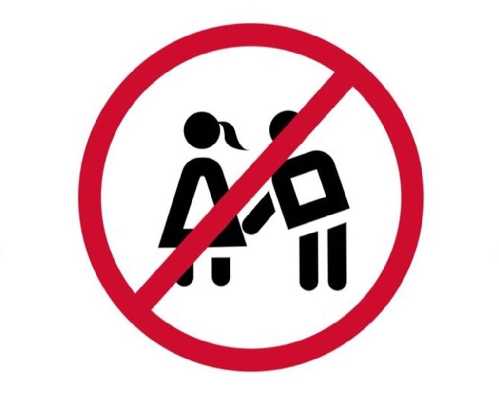 Señal de prohibición contra el acoso que promueve el respeto en espacios públicos