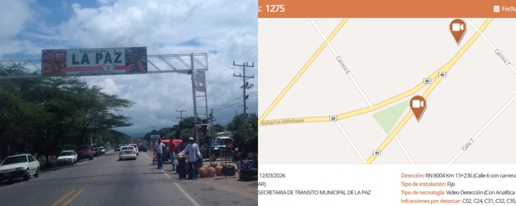 Vía principal de La Paz Cesar donde instalarán cámaras de fotodetección