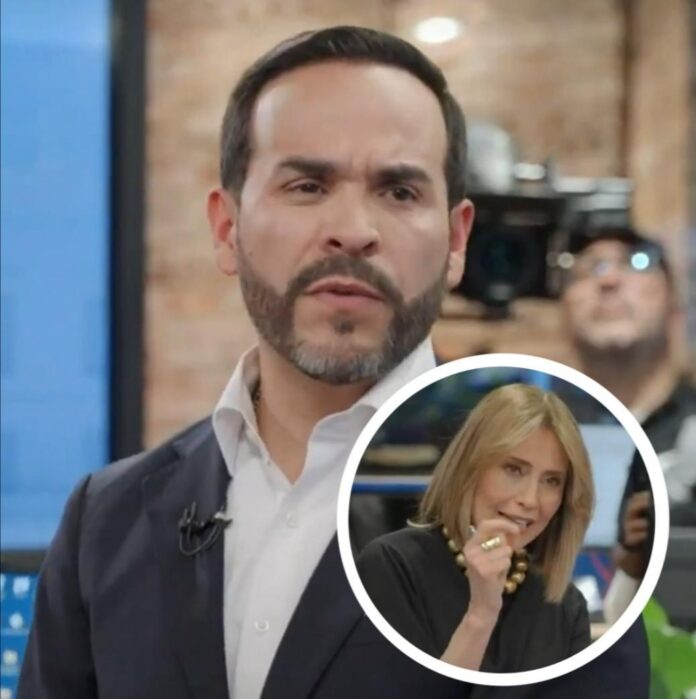 Composición que muestra al abogado Abelardo de la Espriella y a la periodista Malu Fernández durante su cruce en Noticias Caracol