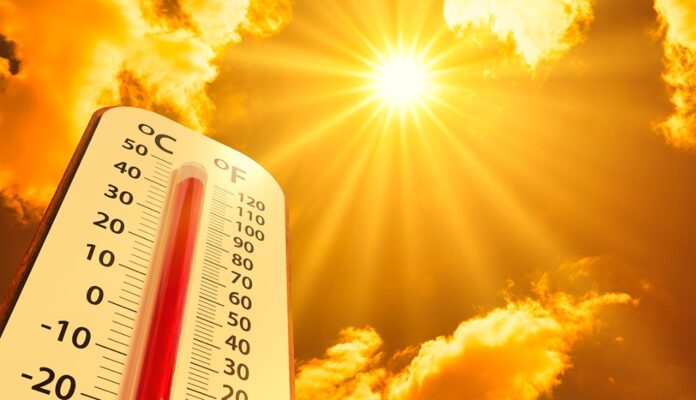 Imagen de alerta por radiación ultravioleta extrema en Valledupar, mostrando un termómetro en 40 grados bajo un sol intenso.