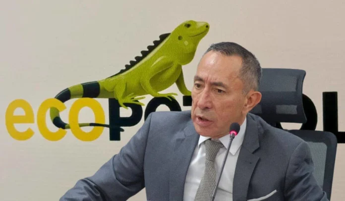 Retrato de Ricardo Roa, presidente de Ecopetrol, con el logo de la empresa y texto sobre su imputación de cargos