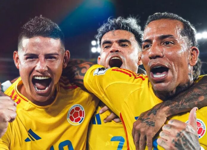 Jugadores de la Selección Colombia celebrando un gol, destacando como favoritos para el Mundial 2026