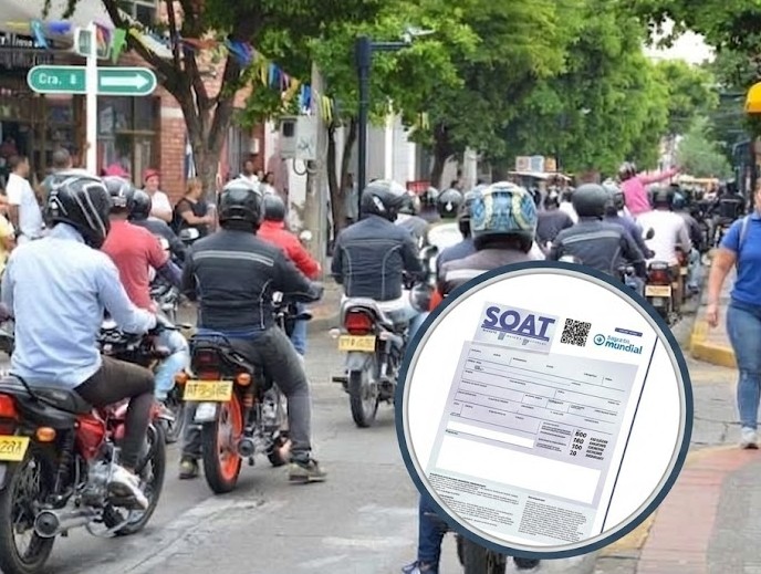 Debate sobre el SOAT para motos Valledupar con el fondo de una calle concurrida de motociclistas.
