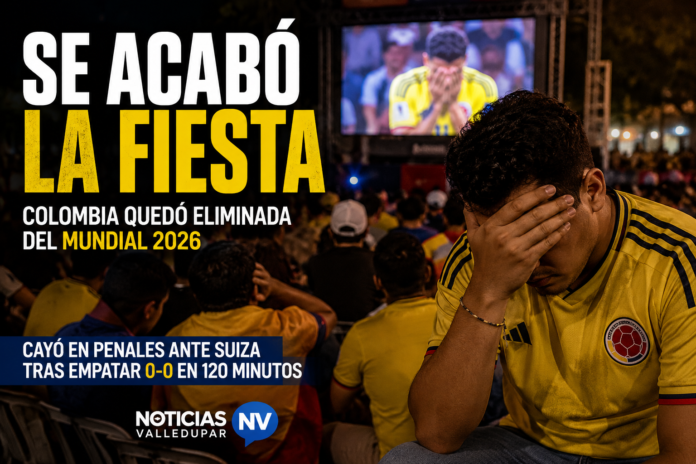 Aficionados en Valledupar reaccionan con tristeza tras la eliminación de Colombia del Mundial 2026 frente a Suiza en la tanda de penales.