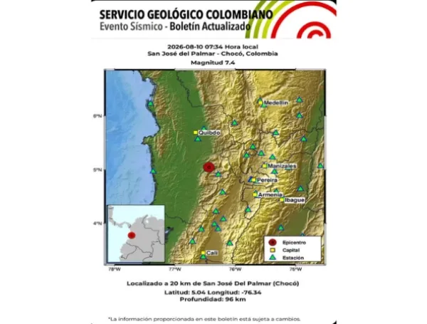 Epicentro del sismo en Colombia en San José del Palmar
