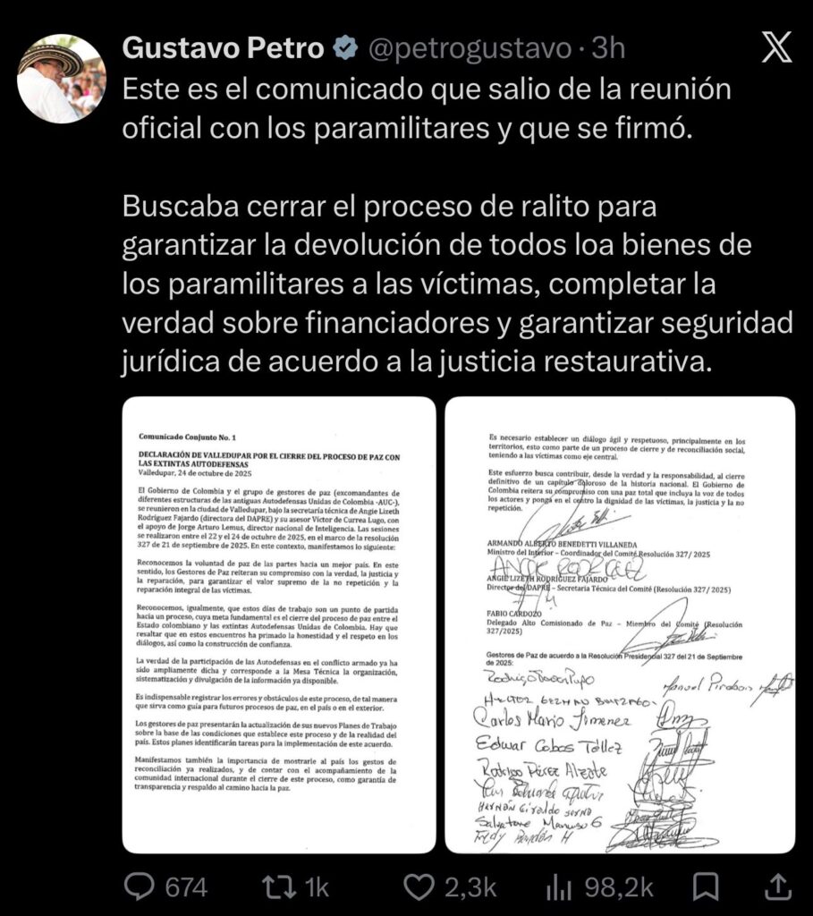 Petro respondió a través de su cuenta de X sobre lo ocurrido en la polémica reunión Pacto Valledupar.
